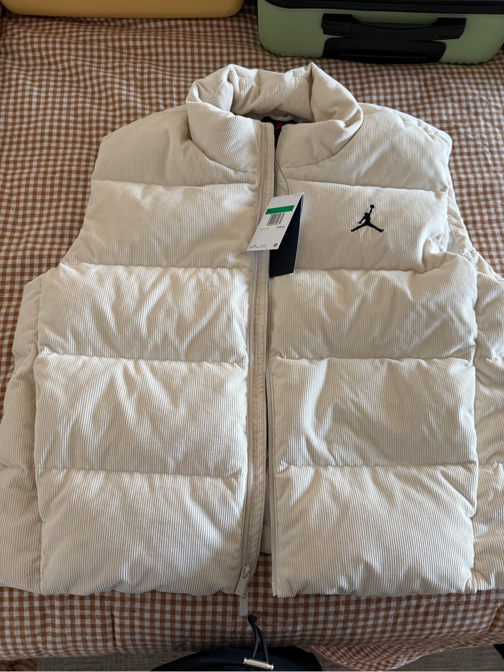 Jordan Off White Corduroy Puffer Vest with Black Jumpman